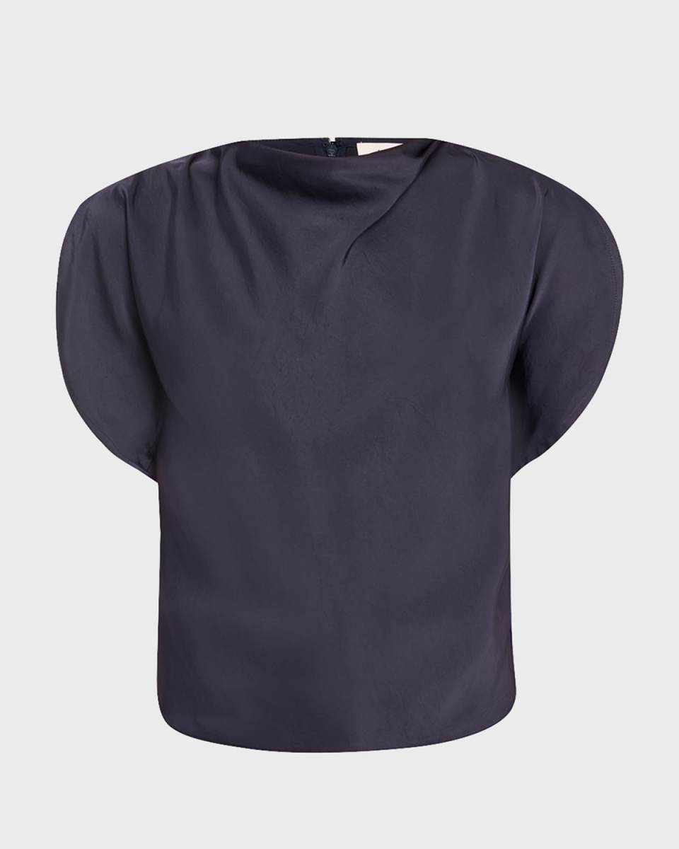 Nadia Satin Petal-Sleeve Top