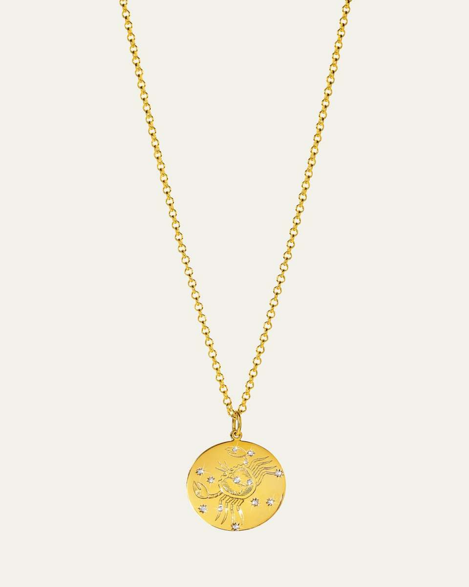 18K Yellow Gold Cancer Zodiac Pendant Necklace with Diamonds
