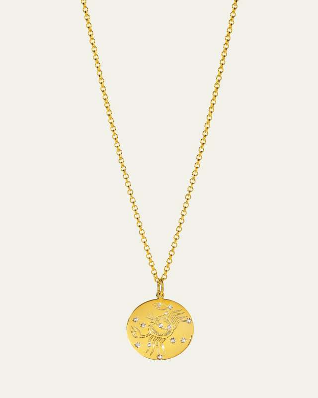 18K Yellow Gold Cancer Zodiac Pendant Necklace with Diamonds