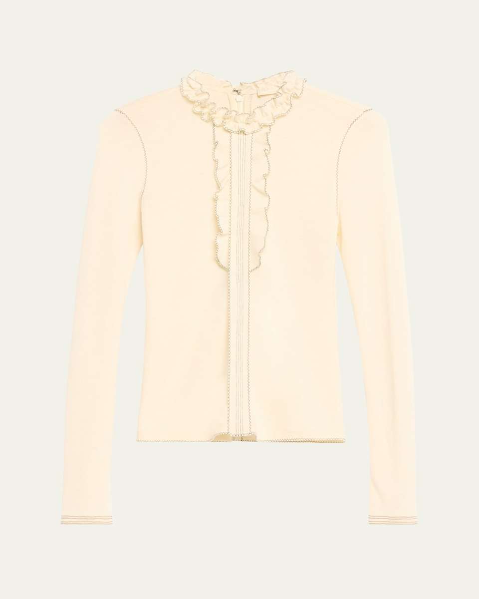 Asha Ruffle-Collar Wool Knit Bib Top