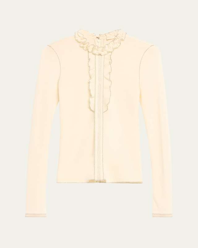 Asha Ruffle-Collar Wool Knit Bib Top