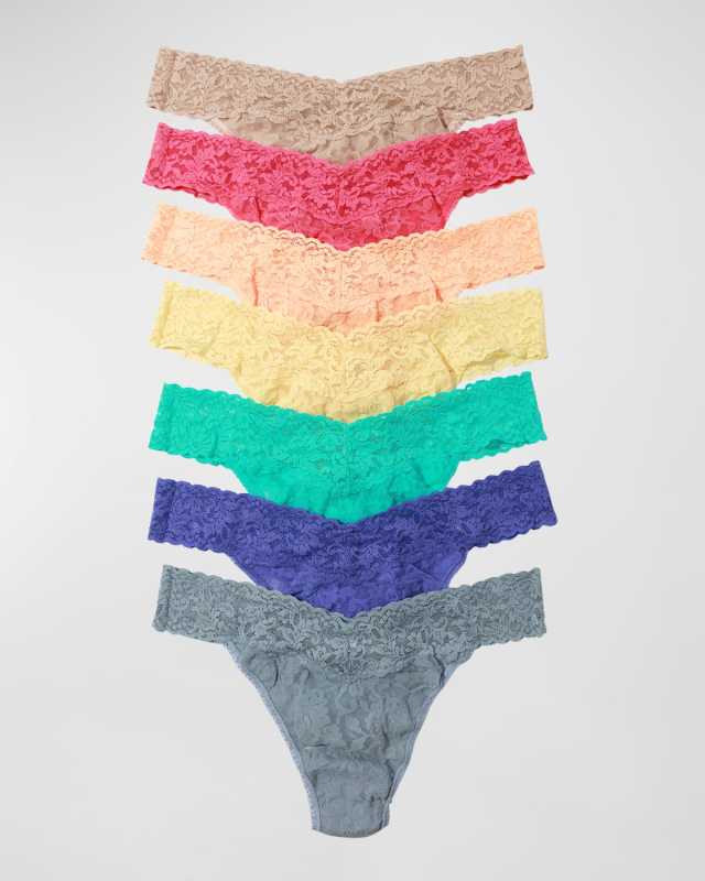 Original-Rise Scalloped Lace Thongs, Pack of 7