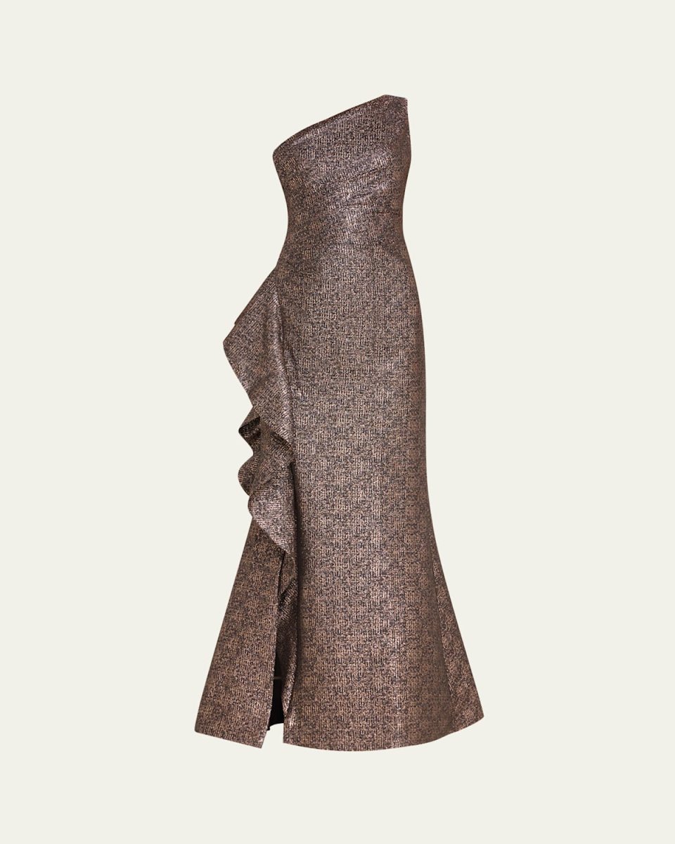 One-Shoulder Metallic Jacquard Gown