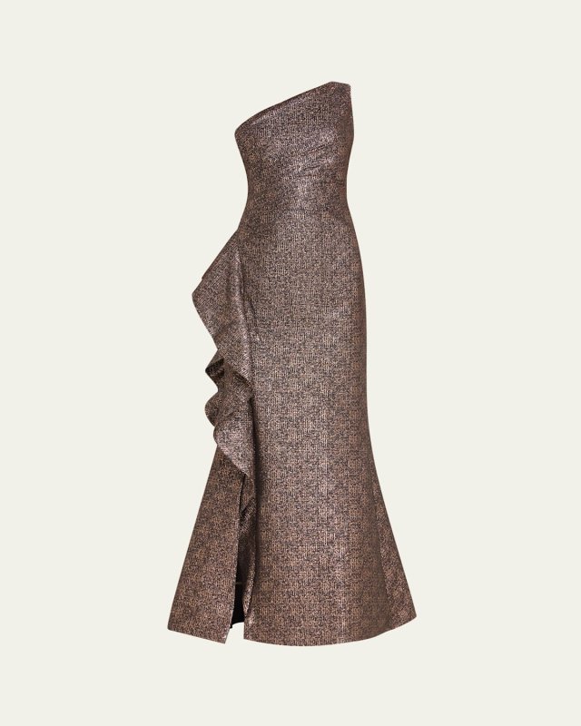 One-Shoulder Metallic Jacquard Gown