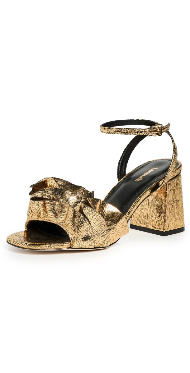 Larroudé Selena Ruffle Sandals Gold