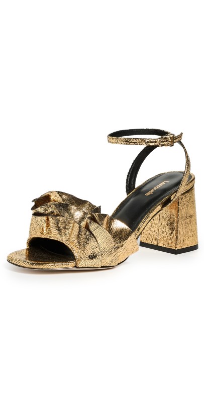 Larroudé Selena Ruffle Sandals Gold