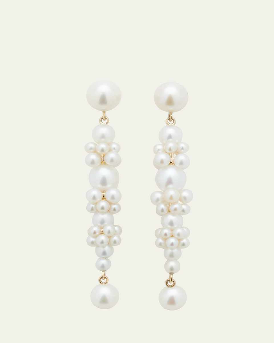 Grand Escalier de la Reine Pearl Cluster Drop Earrings in 14K Yellow Gold