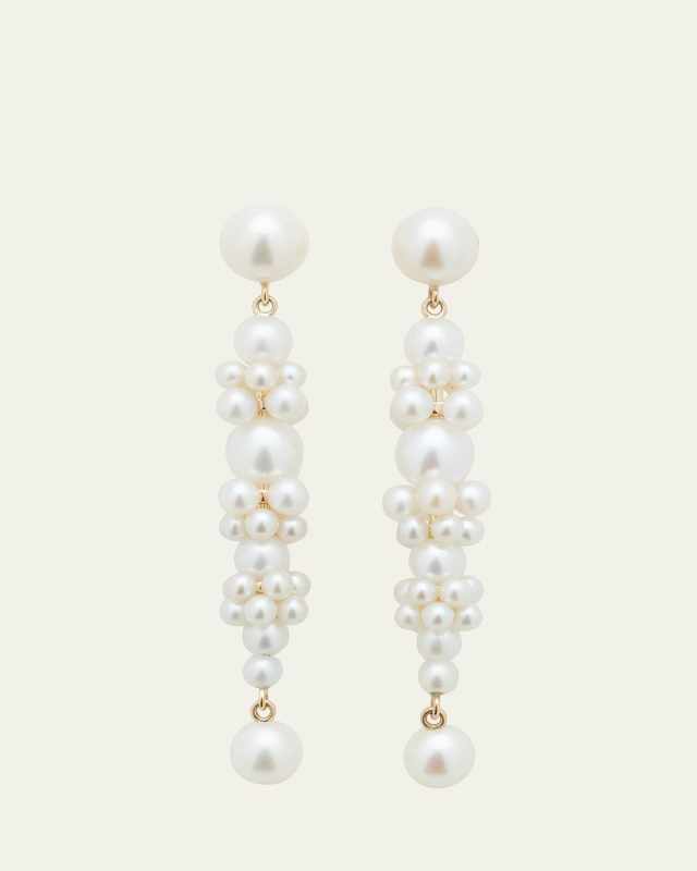 Grand Escalier de la Reine Pearl Cluster Drop Earrings in 14K Yellow Gold