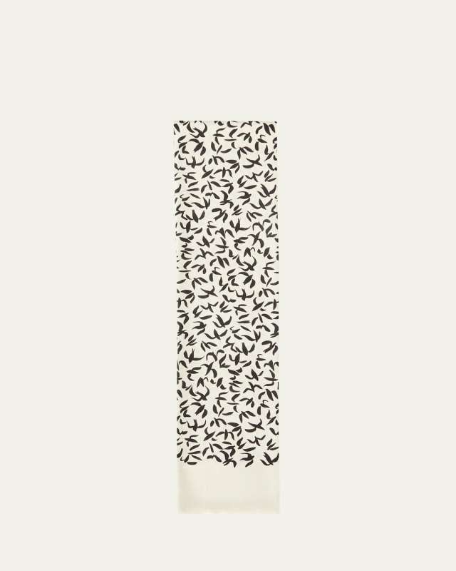 Swallow Bird Print Silk Scarf