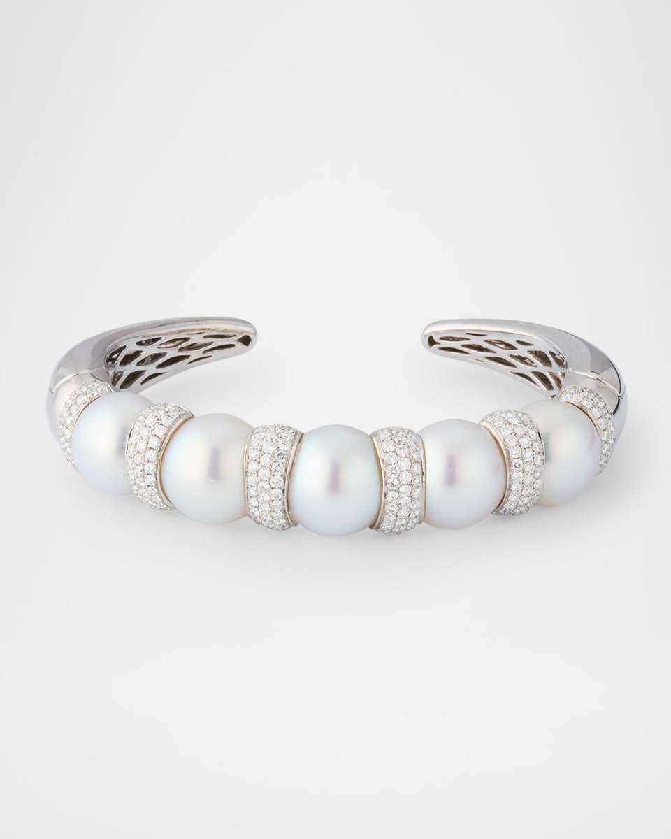 18K White Gold South Sea Pearl Diamond Bracelet