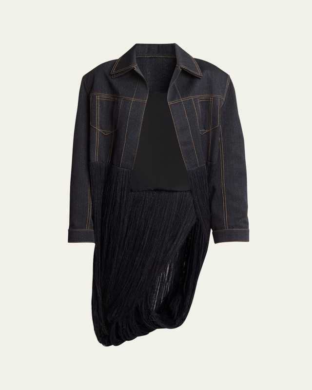 Long Fringe Denim Wool Jacket