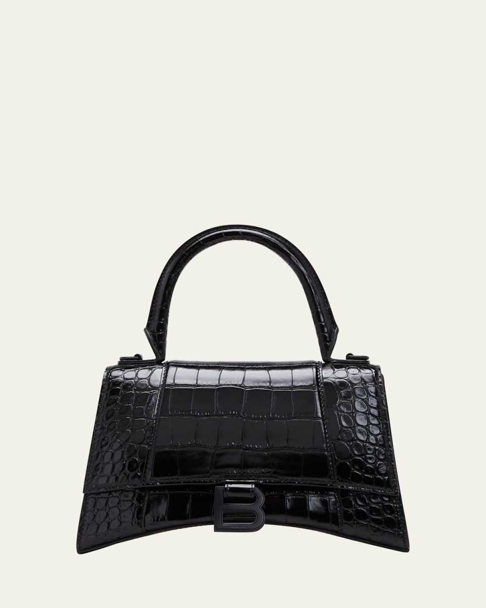 Hourglass Small Crocodile-Embossed Top-Handle Bag