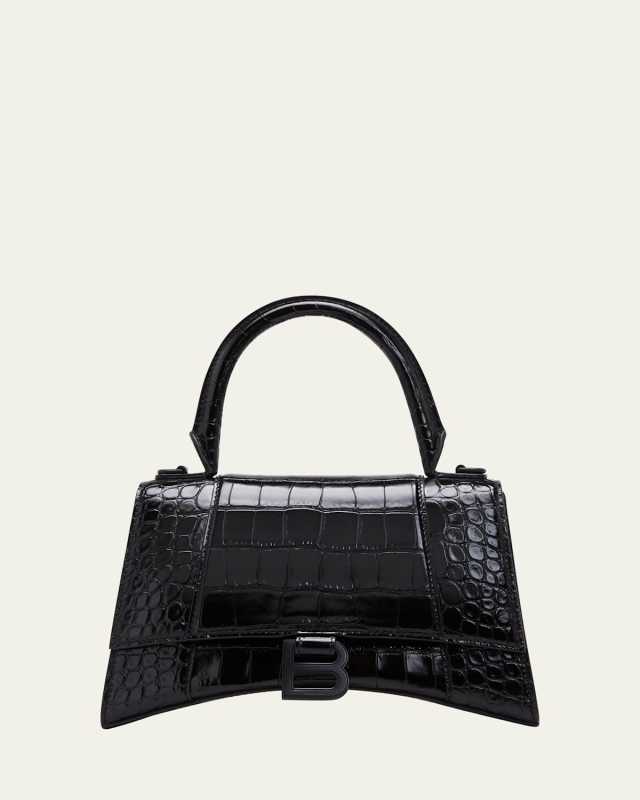 Hourglass Small Crocodile-Embossed Top-Handle Bag