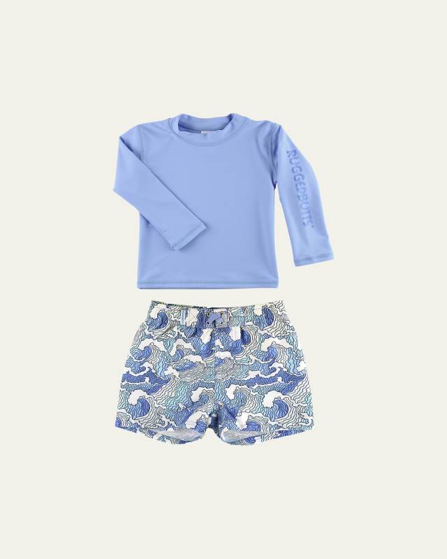 Boy's Periwinkle Rashguard and Ocean Swim Trunk Set, Size 3M-8