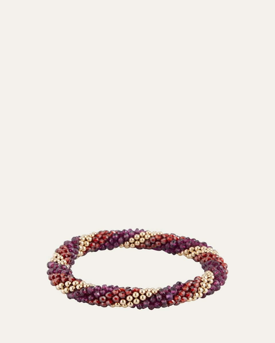 14K Yellow Gold Garnet and Zircon Beaded Bracelet