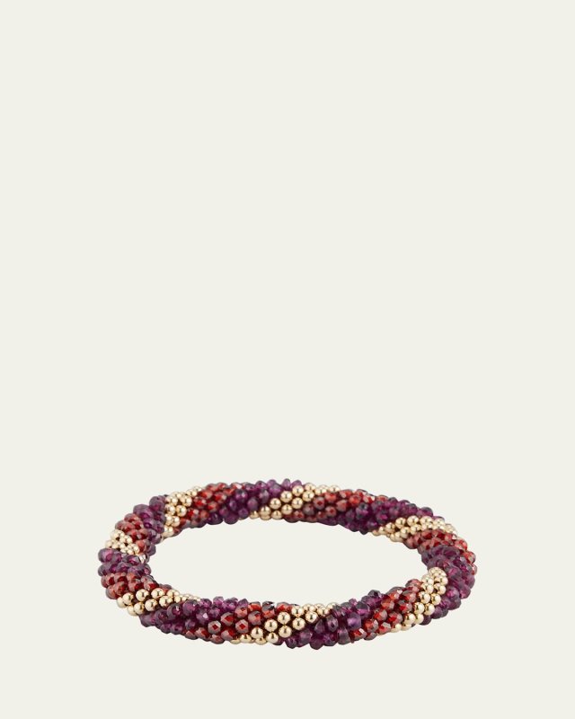 14K Yellow Gold Garnet and Zircon Beaded Bracelet