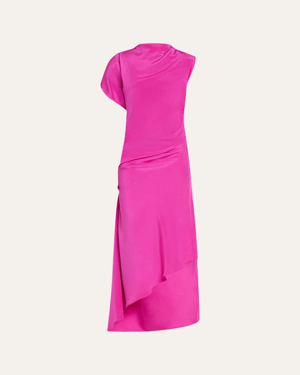 Draped Cusco Silk Open-Back Midi Dress
