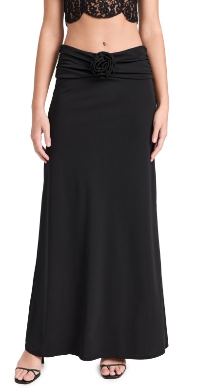 WAYF Ruched Maxikirt Black