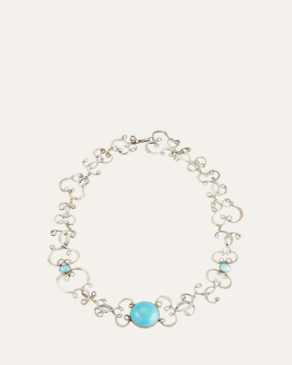 18K Yellow Gold and Sterling Silver Wisly Necklace with Persian Turquoise