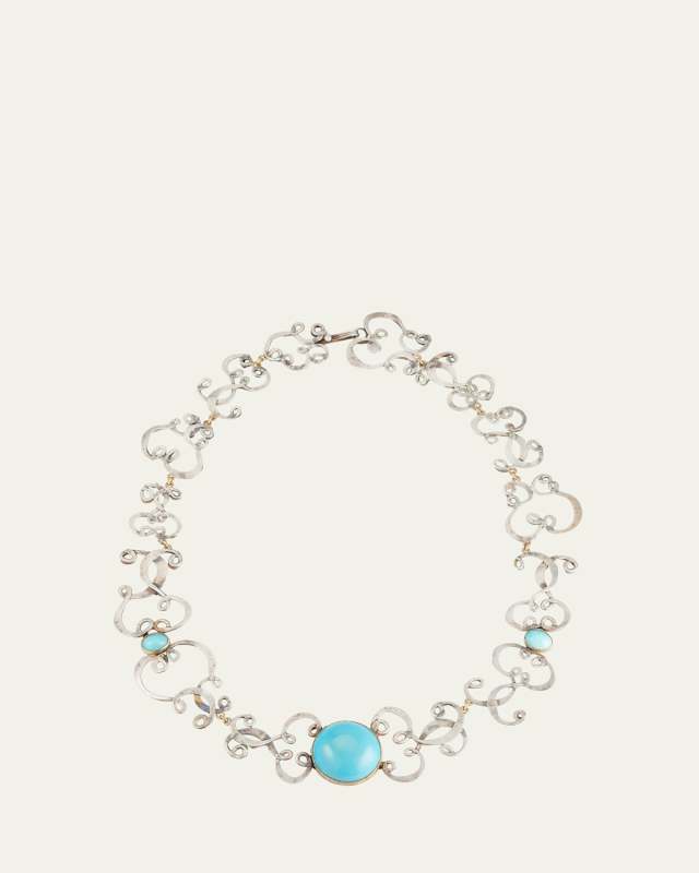 18K Yellow Gold and Sterling Silver Wisly Necklace with Persian Turquoise