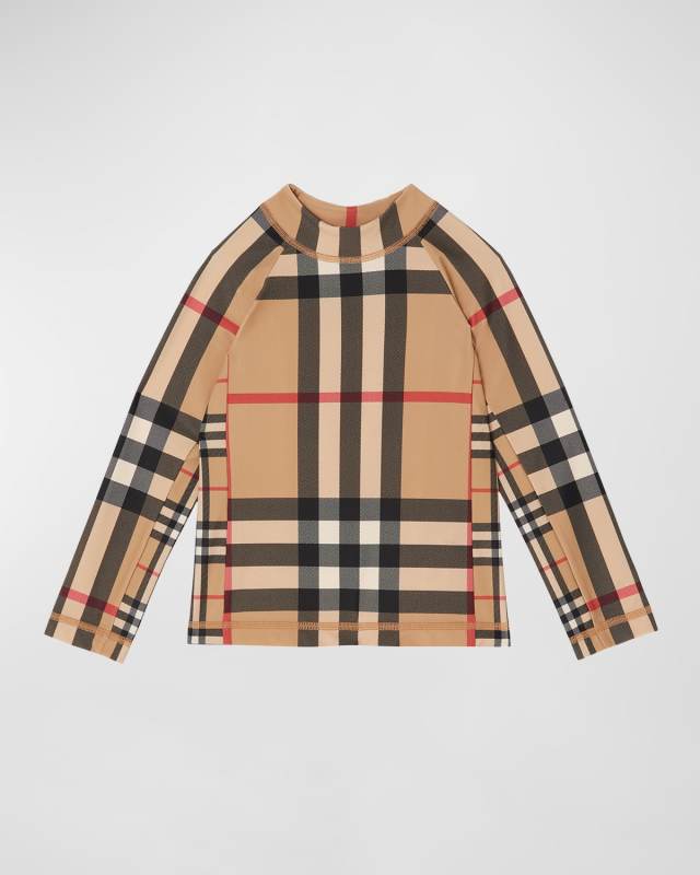 Boy's Fisher Check-Print Rashguard, Size 3-14