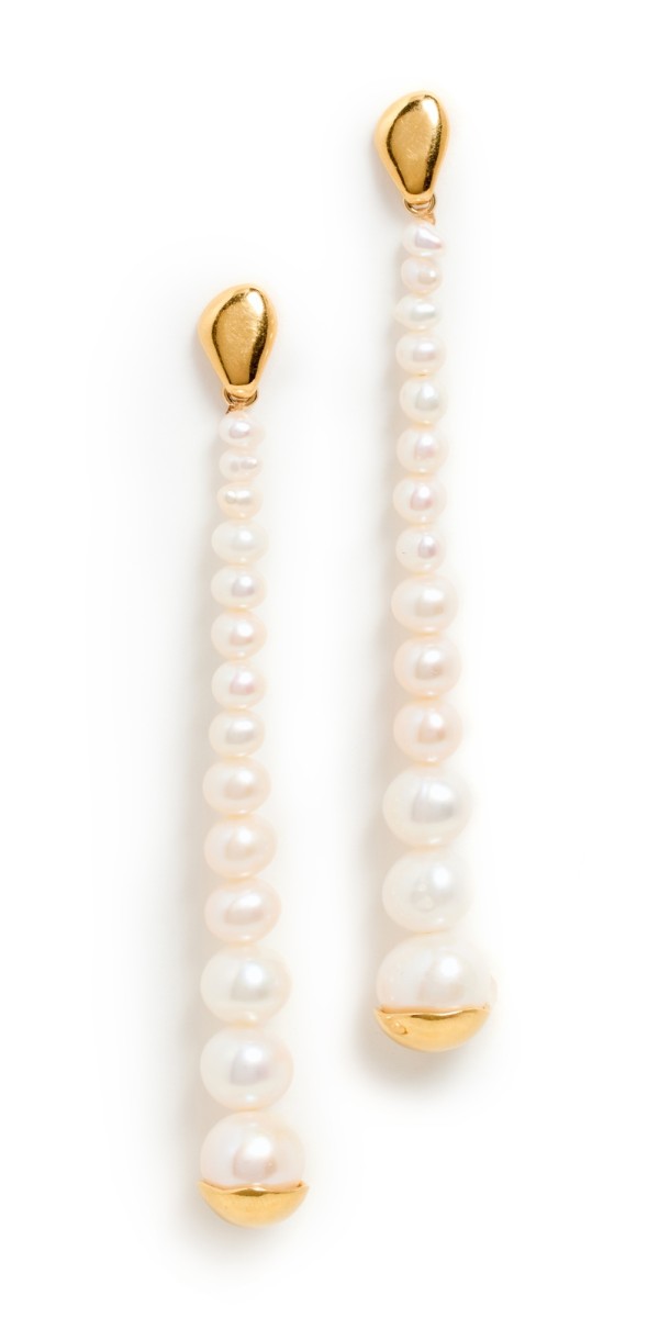 Chan Luu Pearl Linear Drop Earrings White Pearl