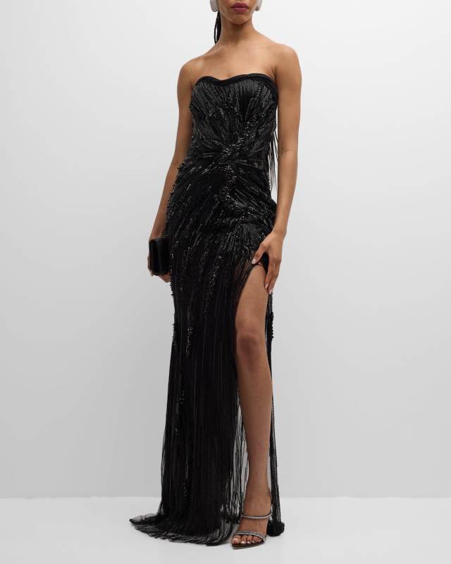 Glistening Beaded Strapless Gown with Corset Back