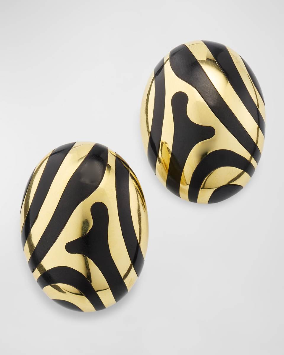 Estate Angela Cummings 18K Yellow Gold Domed Black Jade Earrings