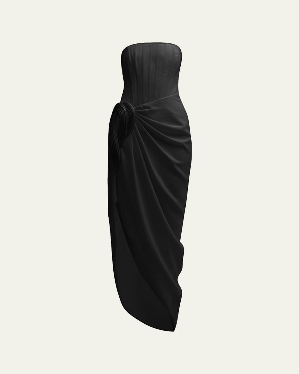 Strapless Draped Egyptian Gown with Hip Detail