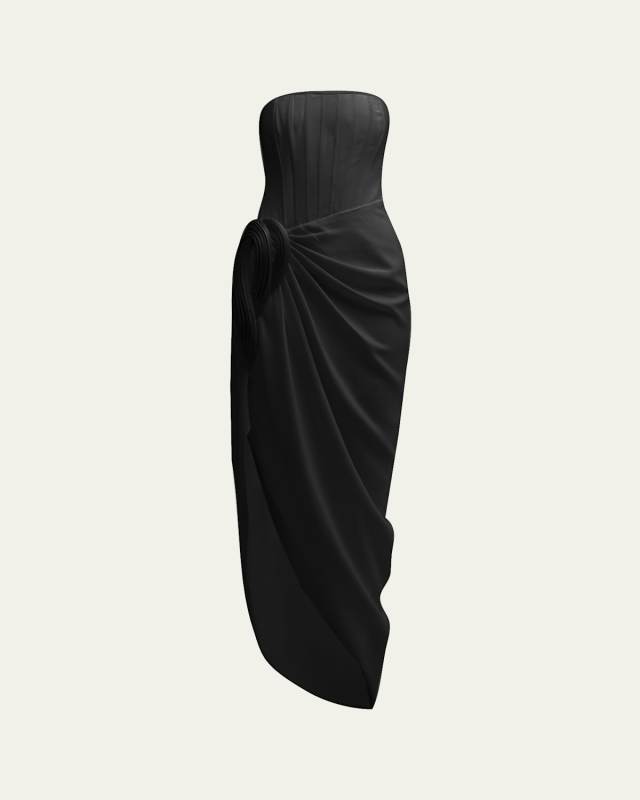 Strapless Draped Egyptian Gown with Hip Detail