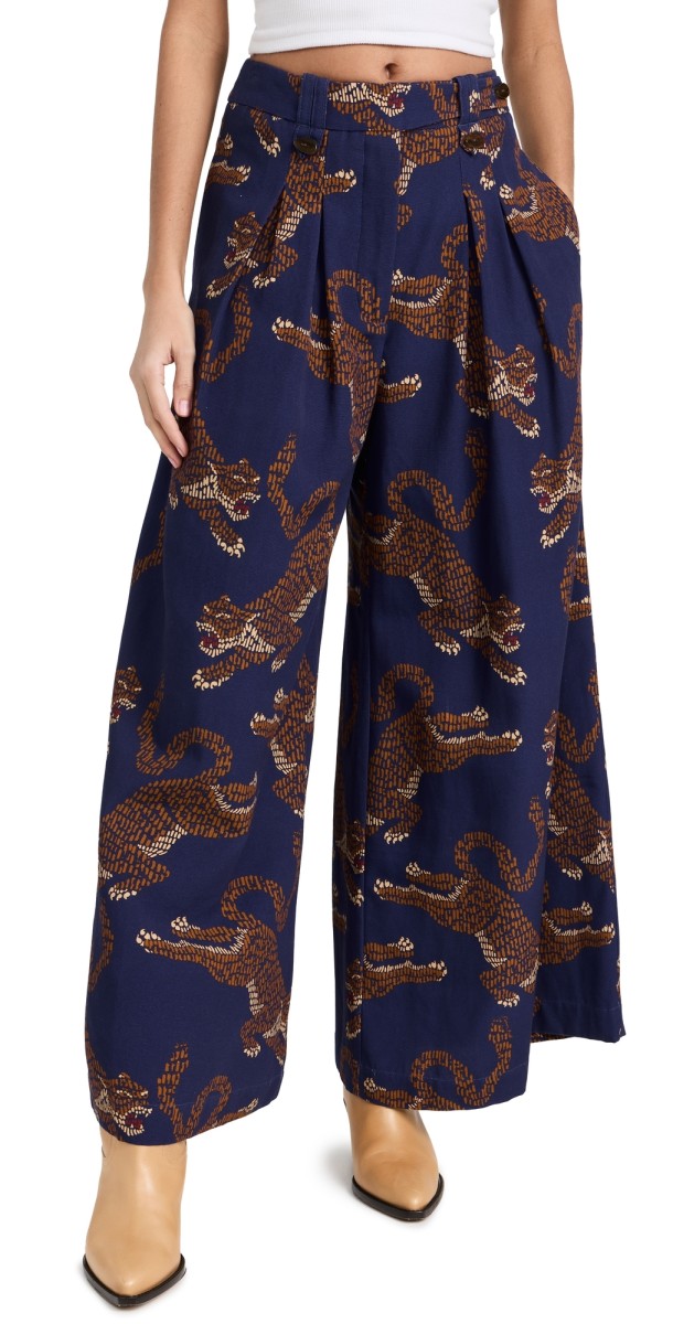 FARM Rio Leopard Navy Blue Tailored Pants LEOPARDS NAVY BLUE