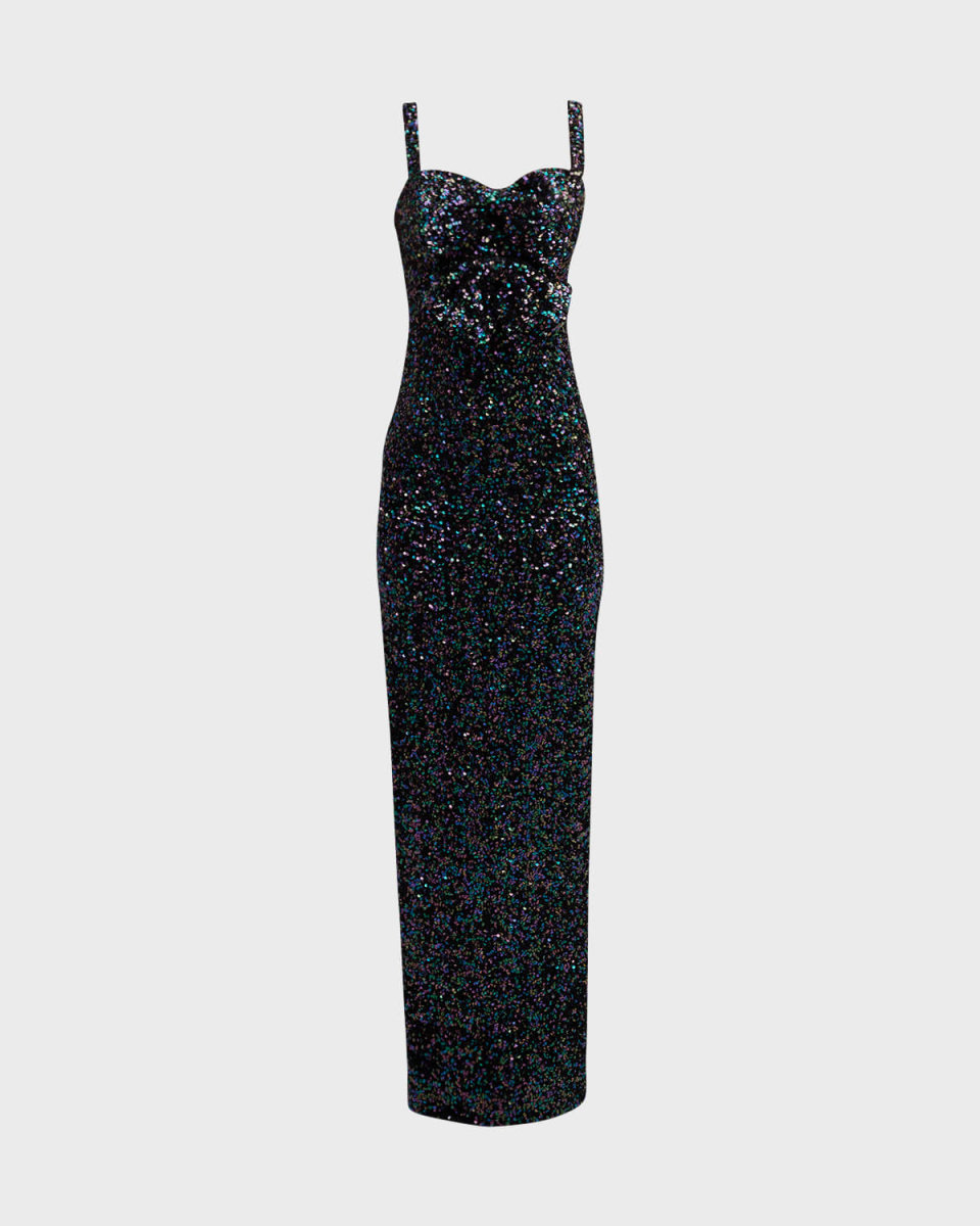 Milaya Bow-Front Sequin Sweetheart Column Gown