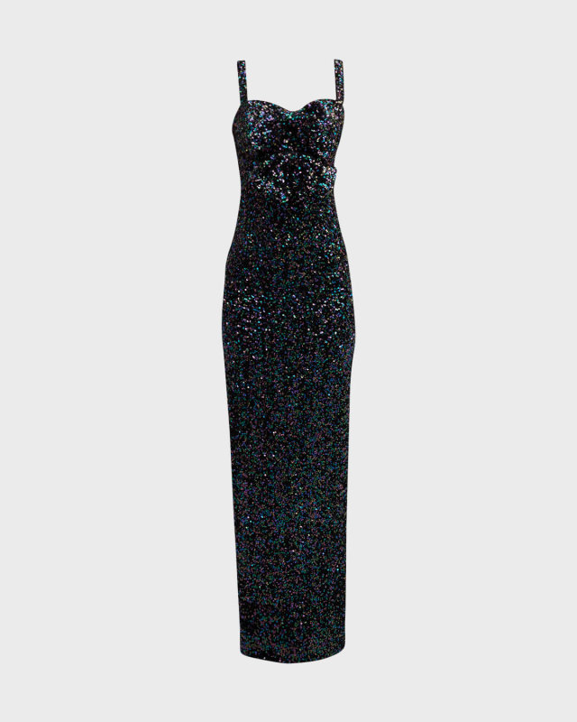 Milaya Bow-Front Sequin Sweetheart Column Gown