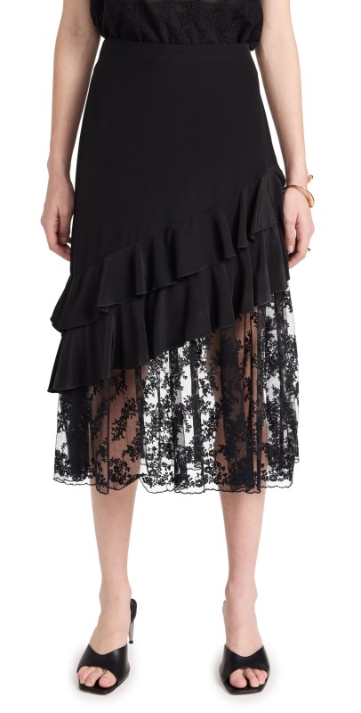 Jason Wu Embroidered Lace Tulle Combo Mermaid Skirt Black