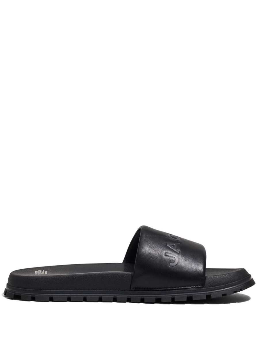 The Leather Slide logo-embossed slides