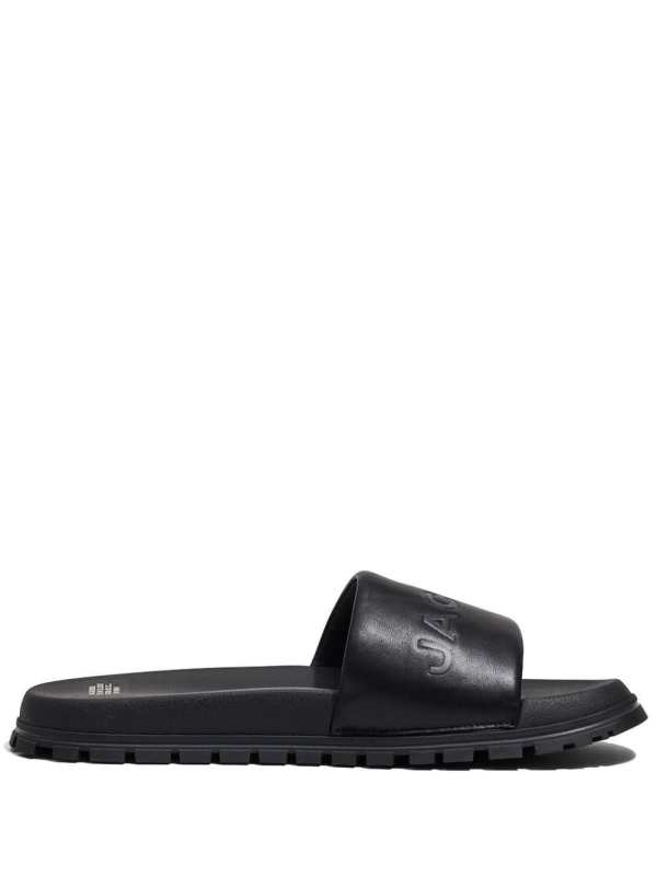 The Leather Slide logo-embossed slides