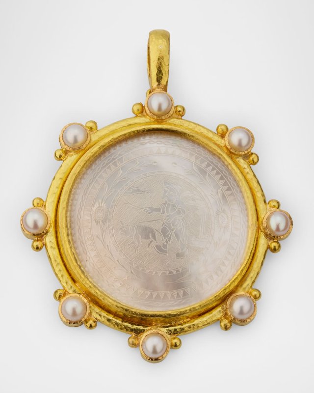 19K Round 18th Century Gambling Counter and Pearl Pendant