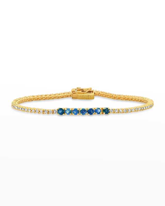 Yellow Gold 4-Prong Diamond and Sapphire Accent Tennis Bracelet