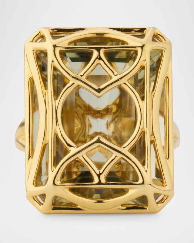 Golden Dreams 18K Yellow Gold Caged Green Quartz Ring, Size 6