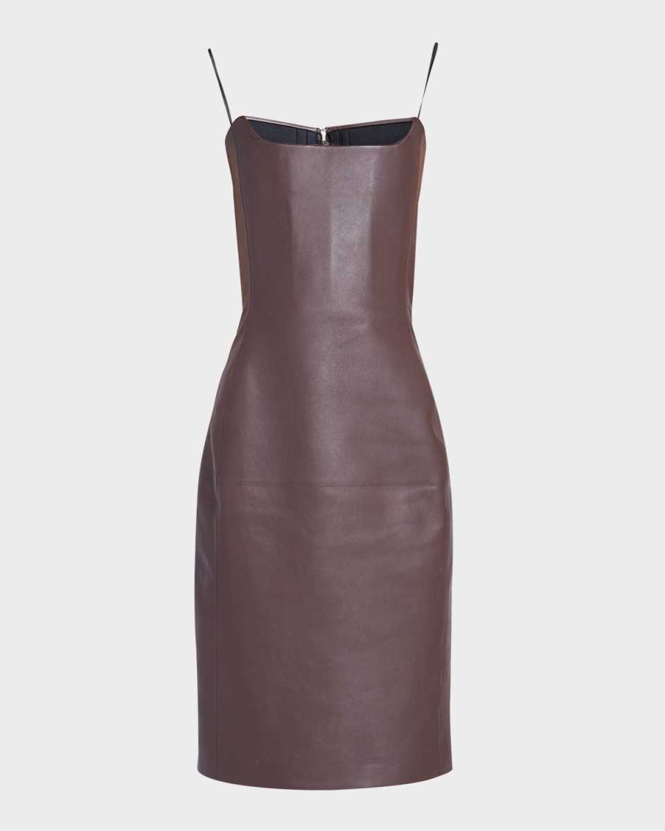 Cashmere-Blend Leather Strapless Midi Dress