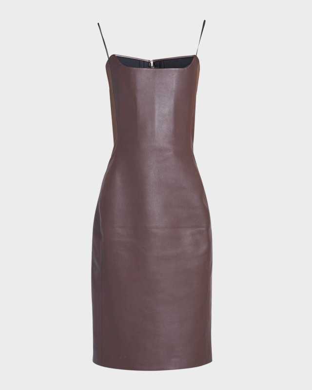 Cashmere-Blend Leather Strapless Midi Dress