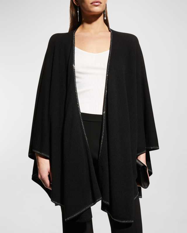 Jersey-Knit Cashmere Cape with Stone Placket