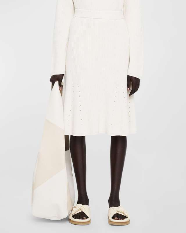 Ribbed A-Line Midi Skirt