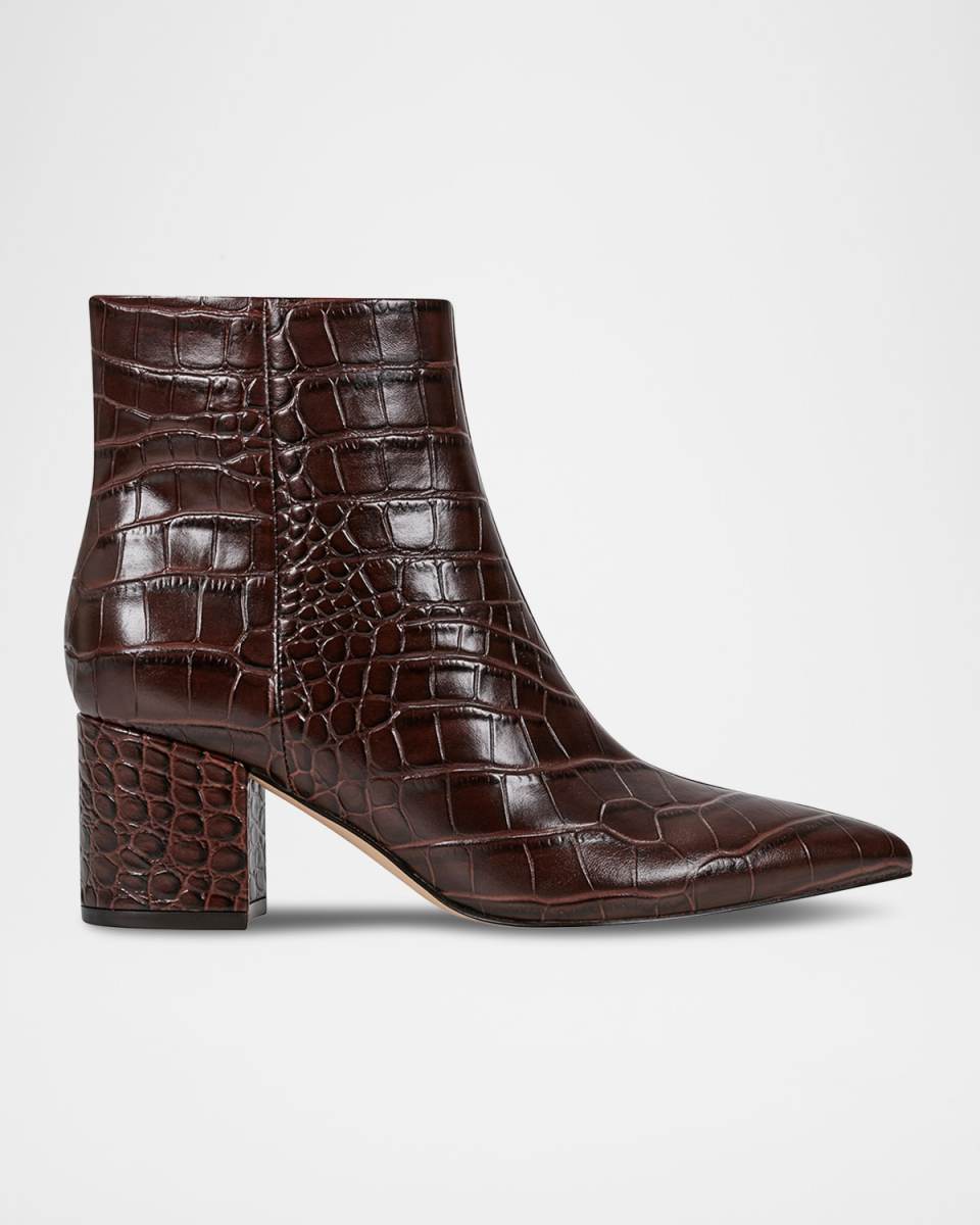 Croco Block-Heel Ankle Booties