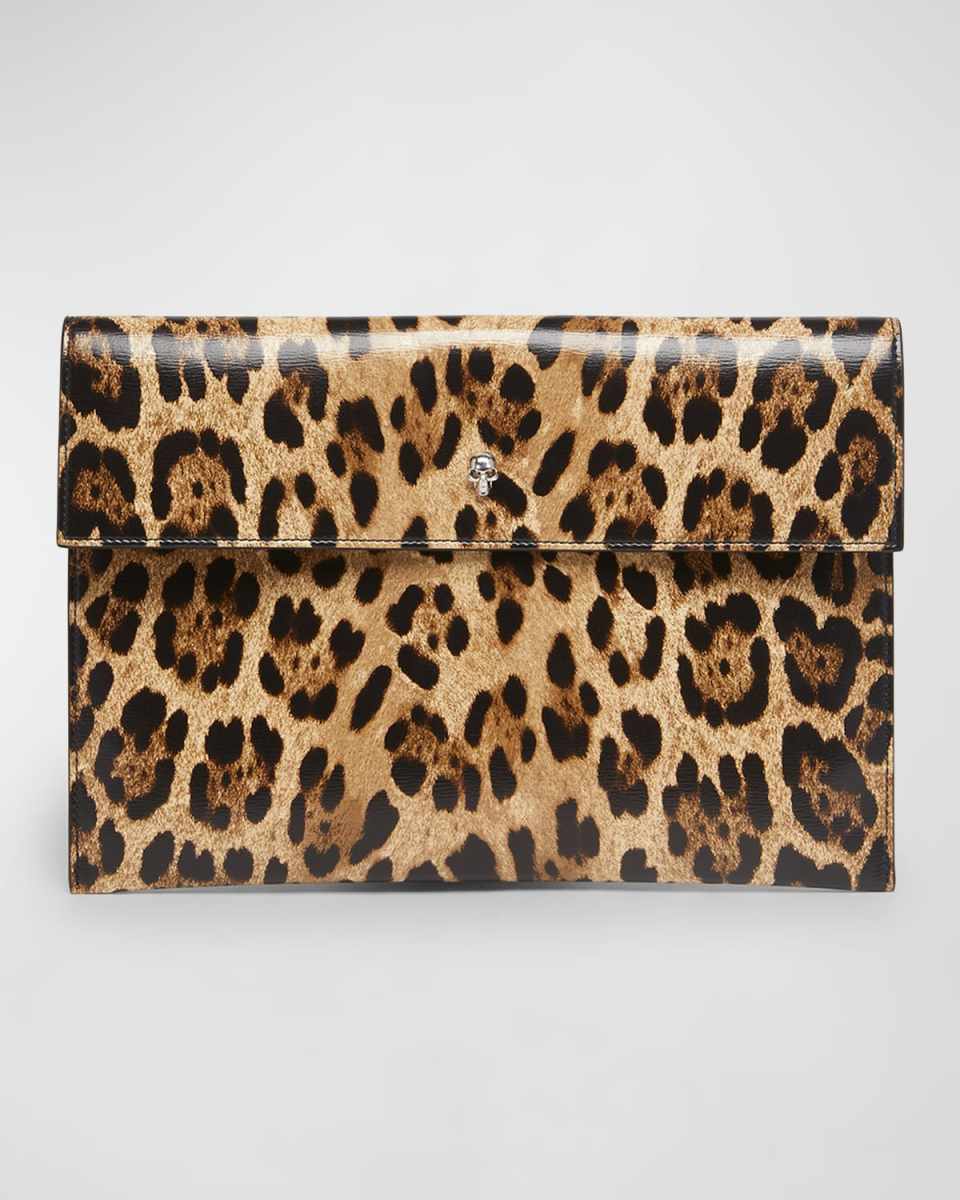 Envelope Leopard-Print Pouch Clutch Bag