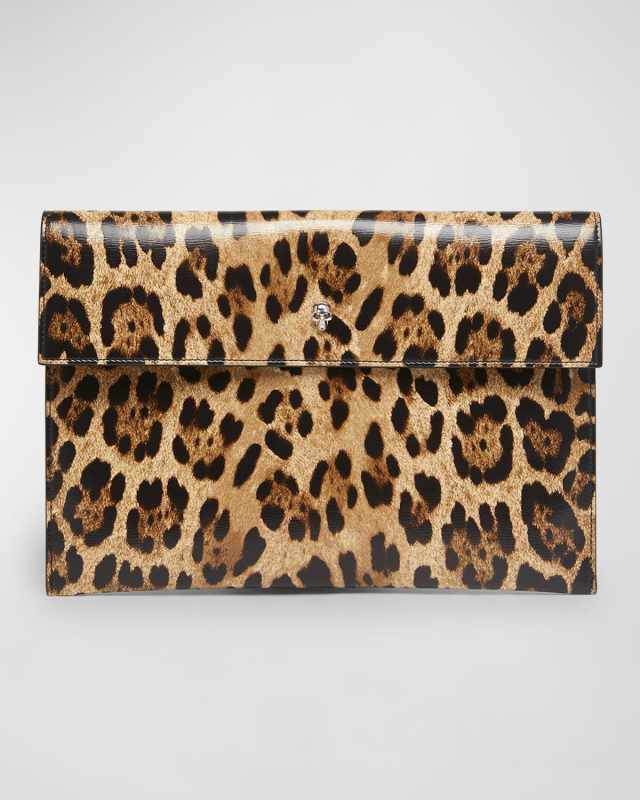 Envelope Leopard-Print Pouch Clutch Bag