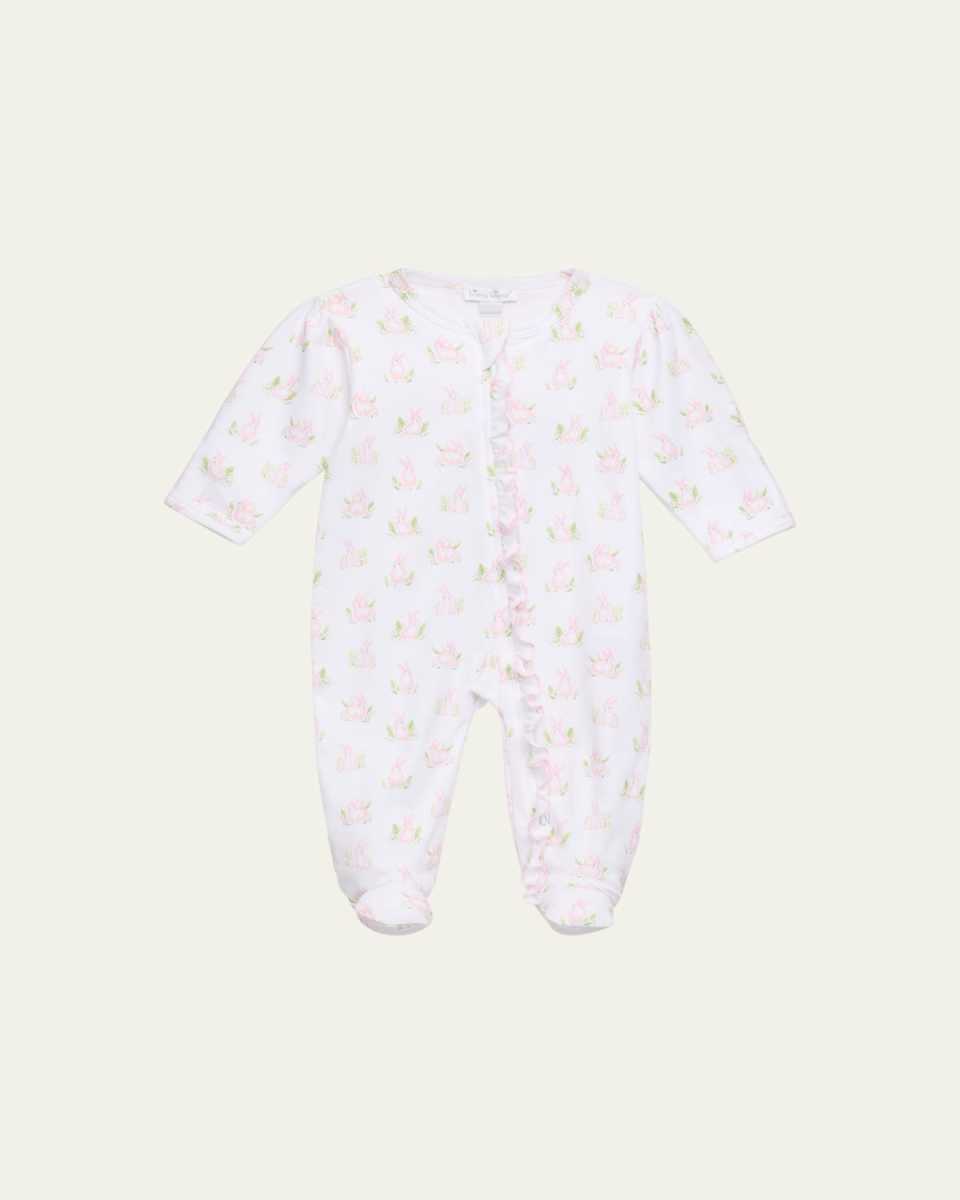 Girl's Cottontail Hollows Printed Zip-Front Footie, Size Newborn-9M