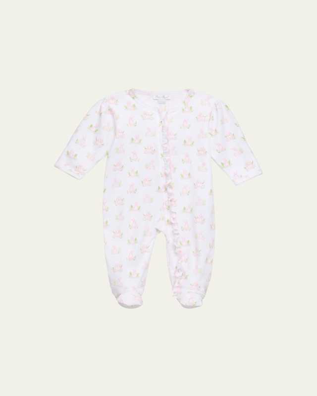 Girl's Cottontail Hollows Printed Zip-Front Footie, Size Newborn-9M