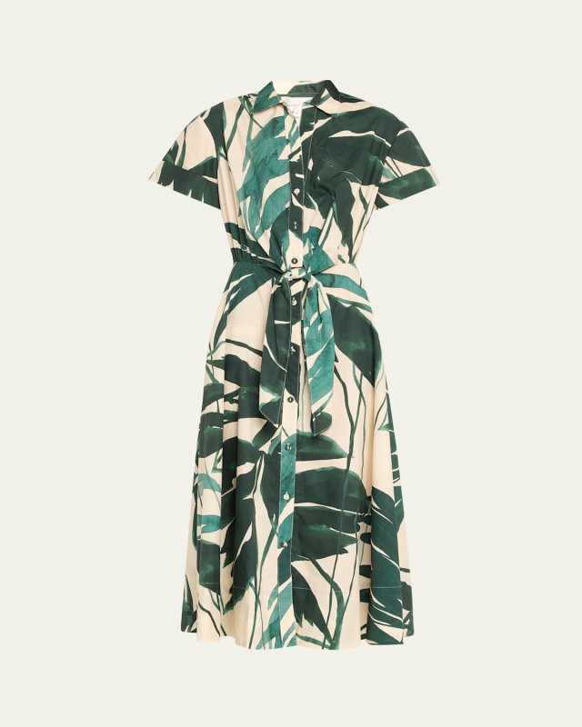 Asbury Self-Tie Waist Cotton Poplin Midi Dress