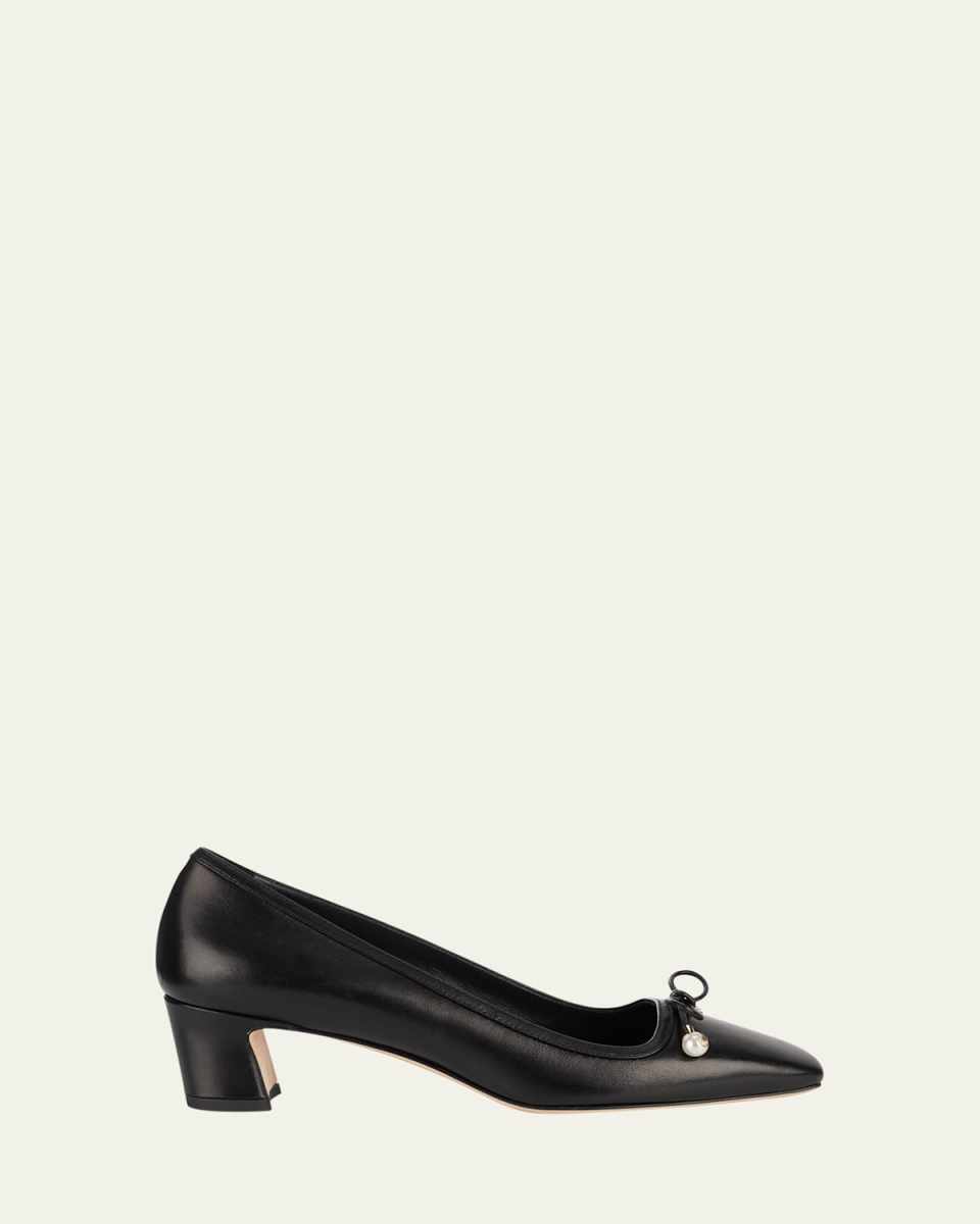 Elme Leather Bow Ballerina Pumps